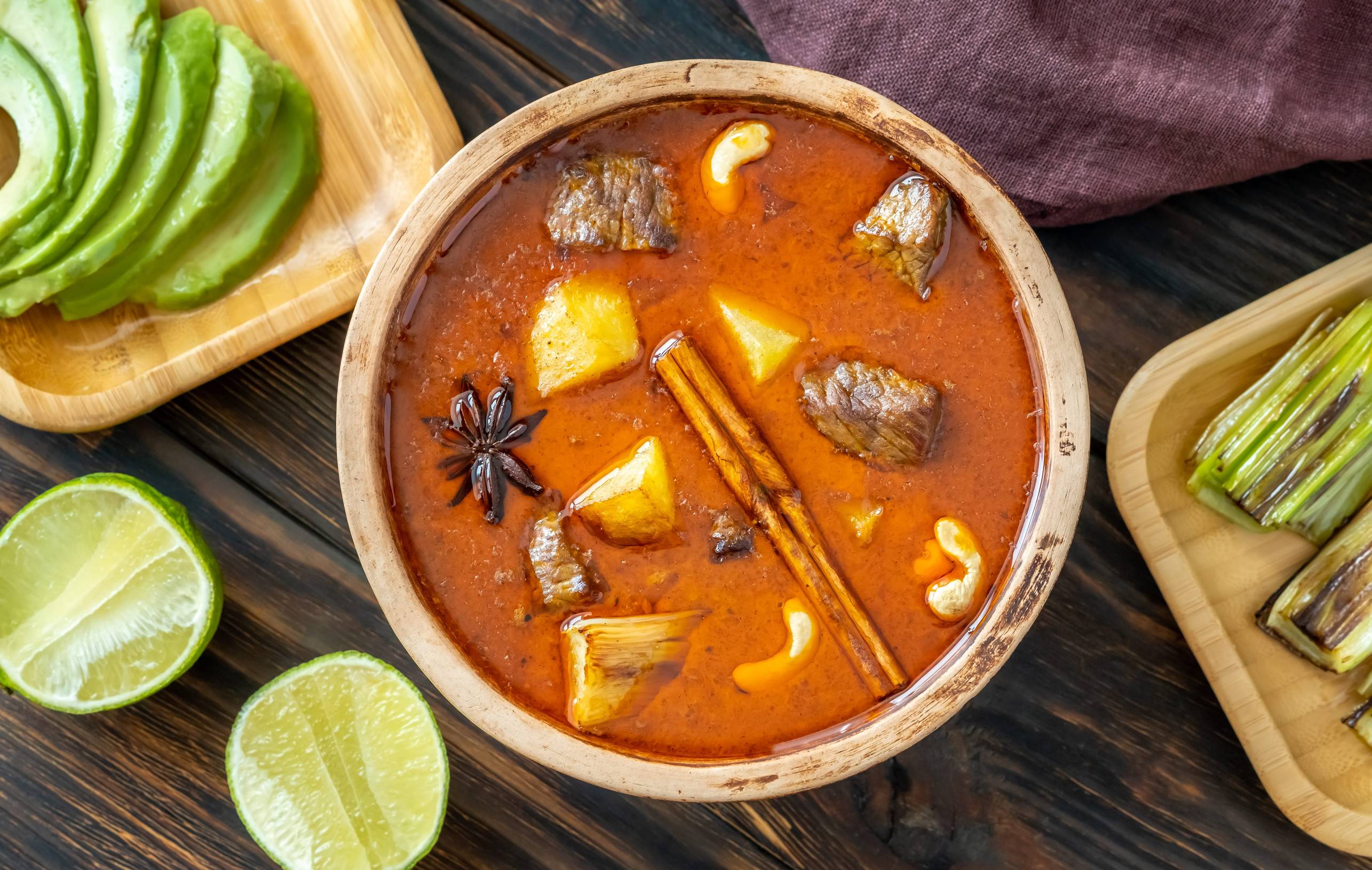 Freshly Made Massaman Curry With Vegetables On Its Side
